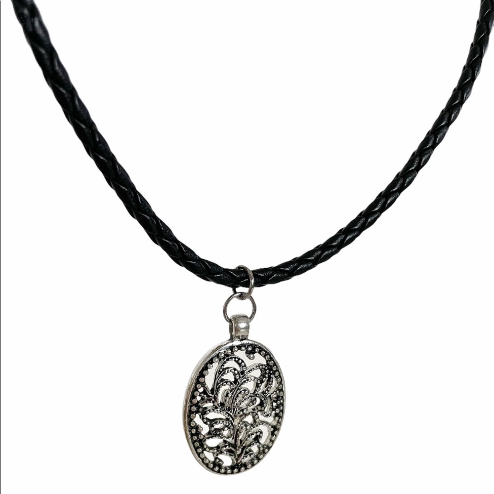 Black Braided Medallion Necklace - Picture 4 of 11